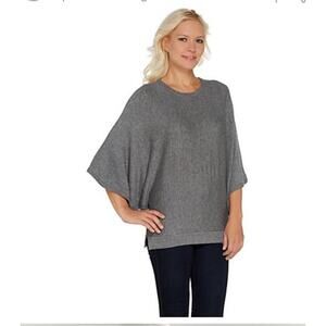 Laurie Felt Cashmere Blend Grey Scoop-Neck Deep Heather Poncho Top Small